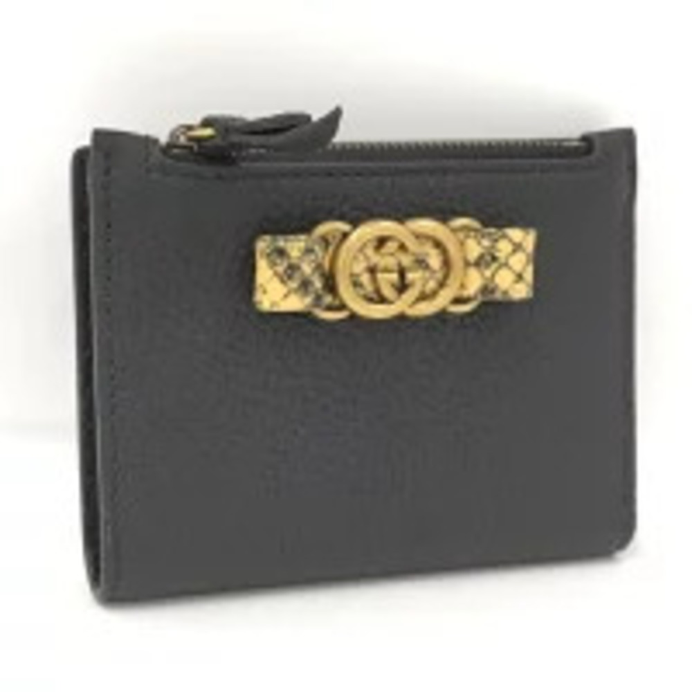 GUCCI Interlocking GG Python Bow Compact Wallet Leather Black